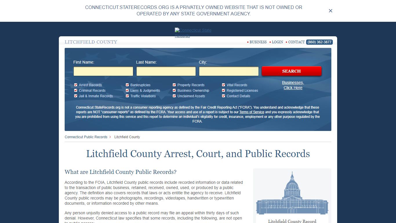 Litchfield County Arrest, Court, and Public Records